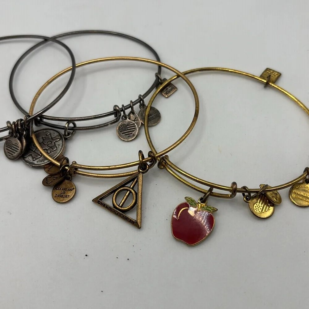 Alex and Ani charm bangle bracelets stretch 5 different colors and wear